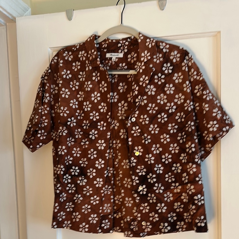 Brown Floral Button-Up Top